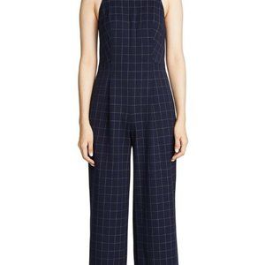 Club Monaco Self Buckle Jumpsuit Navy/White Windowpane/Grid Pattern